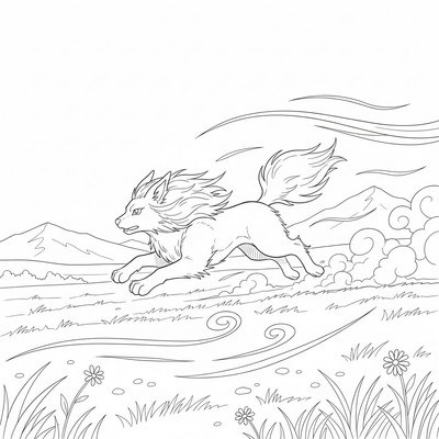 Arcanine jagar vind över öppna slätter