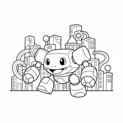 Metagross vandrar genom en stad av metall