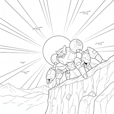 Metagross klättrar på en klippvägg i skymning