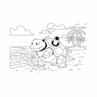 Blastoise marscherar längs stranden