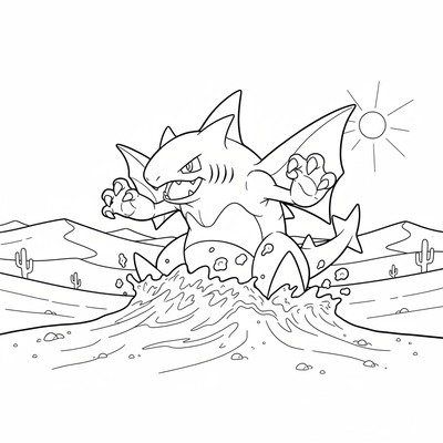 Garchomp dyker upp ur en sanddyn