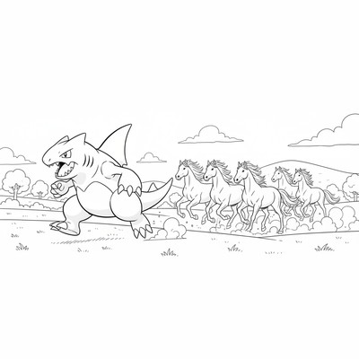 Garchomp springer ikapp en flock vilda hästar