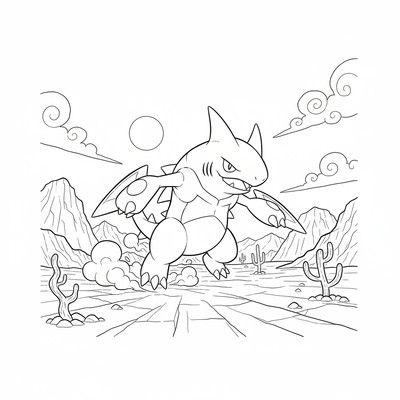 Garchomp springer genom en karg öken