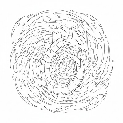 Rayquaza flyger genom en virvelvind