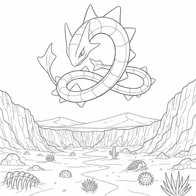 Rayquaza blickar ner över en öken