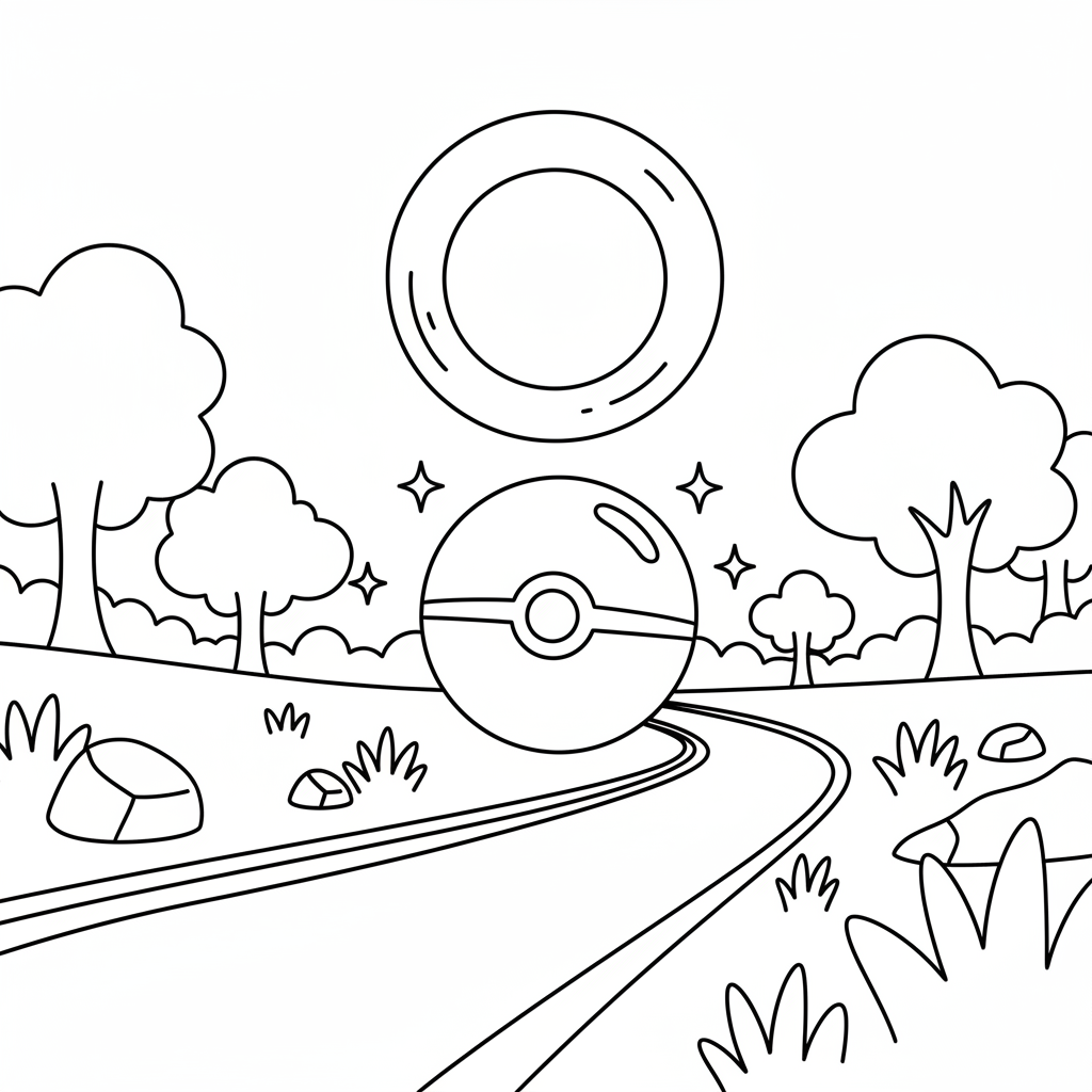 Pokémonboll glimmar i månskenet på en stig