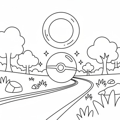 Pokémonboll glimmar i månskenet på en stig