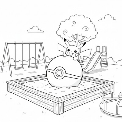 Pokémonboll ligger i en sandlåda på lekplatsen
