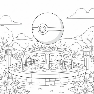 Pokémonboll flyter i en fontän i parken