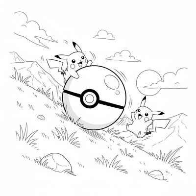 Pokémonboll rullar nerför en gräskulle