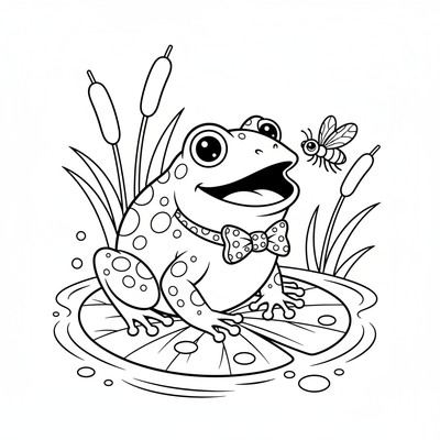Groda med fluga nära munnen