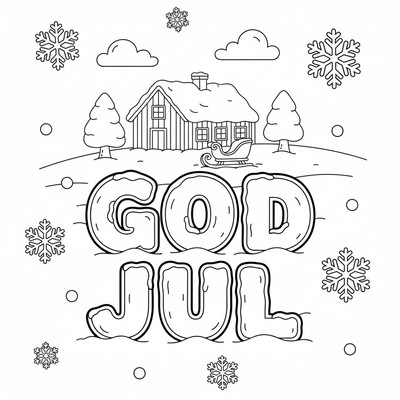 God jul står skrivet i snön på en gårdsplan