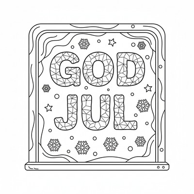 God jul skrivet i gnistrande is på ett fönster