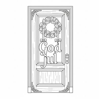 God jul hänger i röda band på en dörr