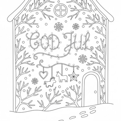 God jul skrivet med ljus på en husvägg