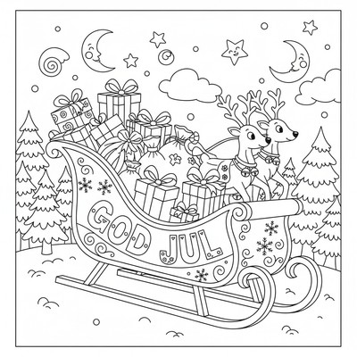 God jul målat på en röd släde