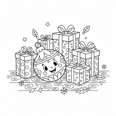 Julkula rullar på golvet bland paket