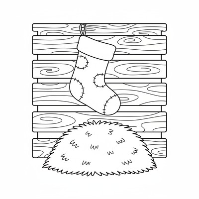 Julstrumpa hänger på ett stall vid hö