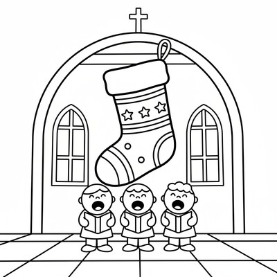 Julstrumpa hänger i en kyrka under sång