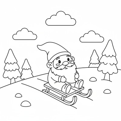 Tomtenisse åker kälke nerför en backe