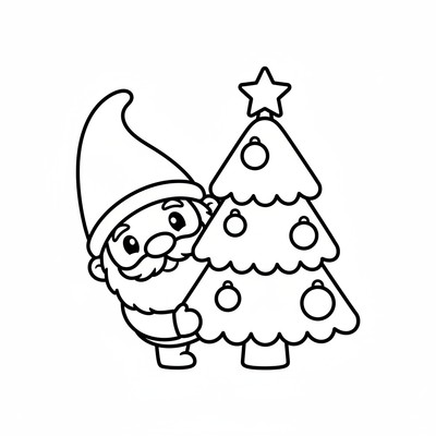 Tomtenisse gömmer sig bakom en julgran