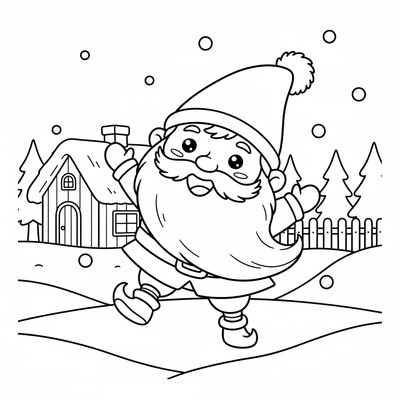 Tomtenisse dansar på en snöig gårdsplan