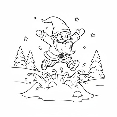 Tomtenisse hoppar i en snöhög