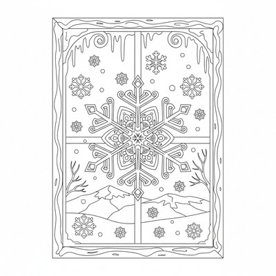 Snöflinga glimmar på ett fönsterglas