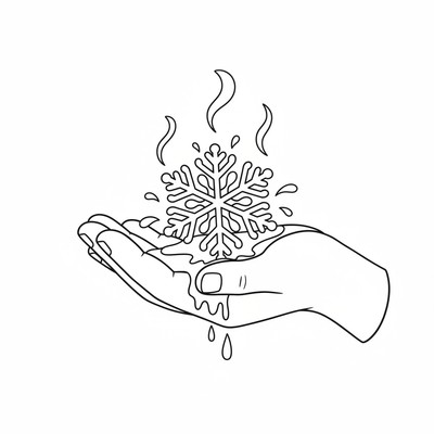 Snöflinga smälter på en varm hand