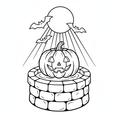 Halloweenpumpa flyter i en brunn med månsken