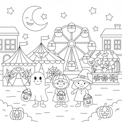 Halloweenkarneval med barn i utklädnad på torget