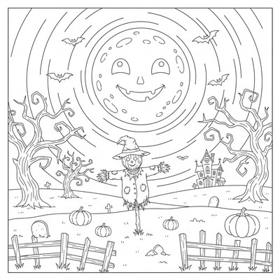 Halloweenmåne lyser över ett öde fält