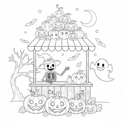 Halloweenpumpor staplade i en marknadsbod