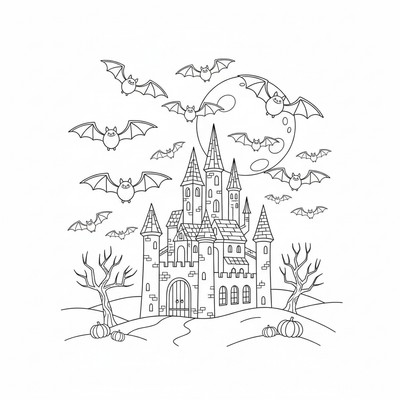 Halloweenfladdermöss flyger över ett slott