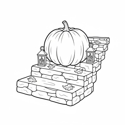 Pumpa står på en hösttrappa med ljuslyktor