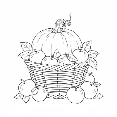 Pumpa ligger i en korg bland äpplen