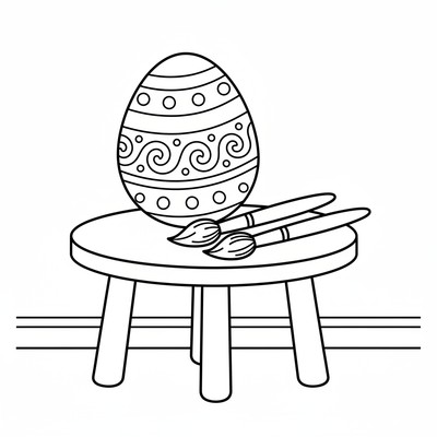 Påskägg står på ett bord med penslar