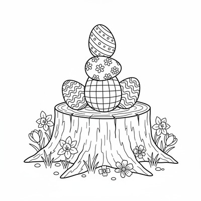 Påskägg balanserar på en stubbe