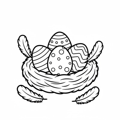 Påskägg vilar i ett bo med fjädrar