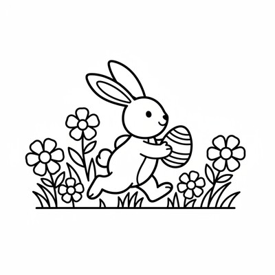 Påskhare springer genom en blomsteräng