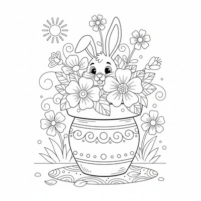 Påskhare gömmer sig i en blomkruka