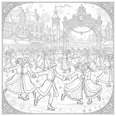 Nyårsdanser sker på ett isigt torg