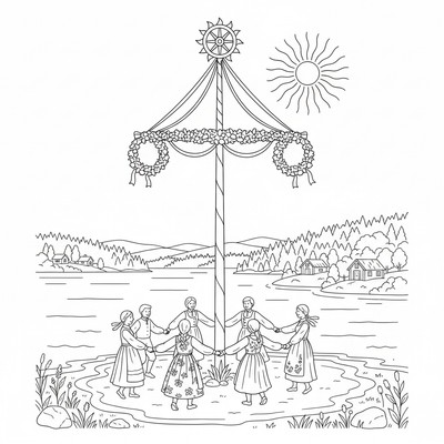 Midsommarstång står vid en sjöstrand