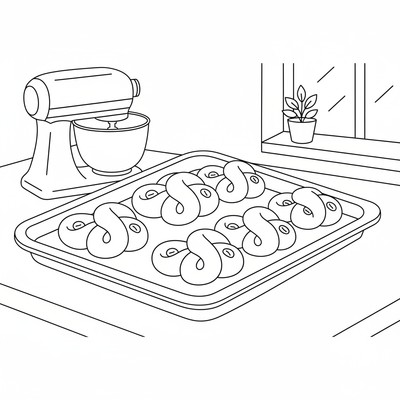Lussekatter på en plåt i köket