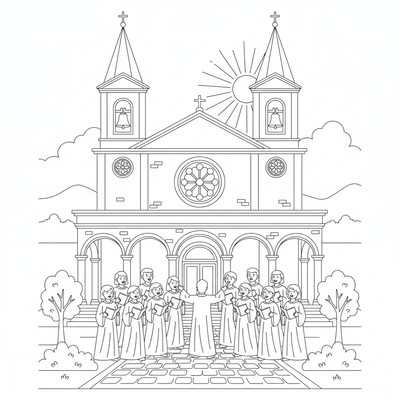 Kör sjunger intill en kyrka