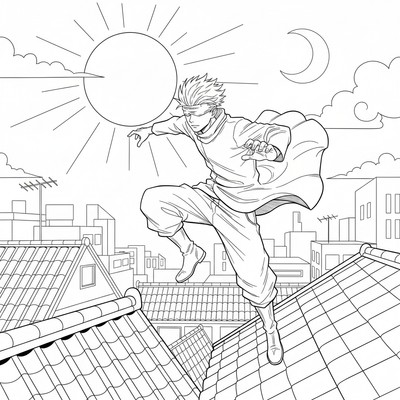 Gojo hoppar mellan hustak i skymningen