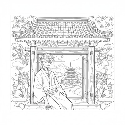 Gojo vilar vid en gammal tempelport