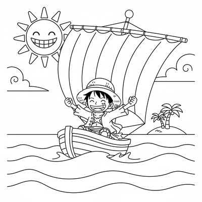 Luffy seglar på ett öppet hav