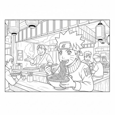 Naruto äter nudlar på en restaurang