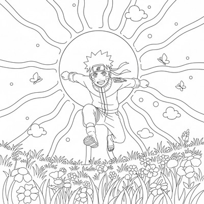 Naruto springer över en äng i solsken